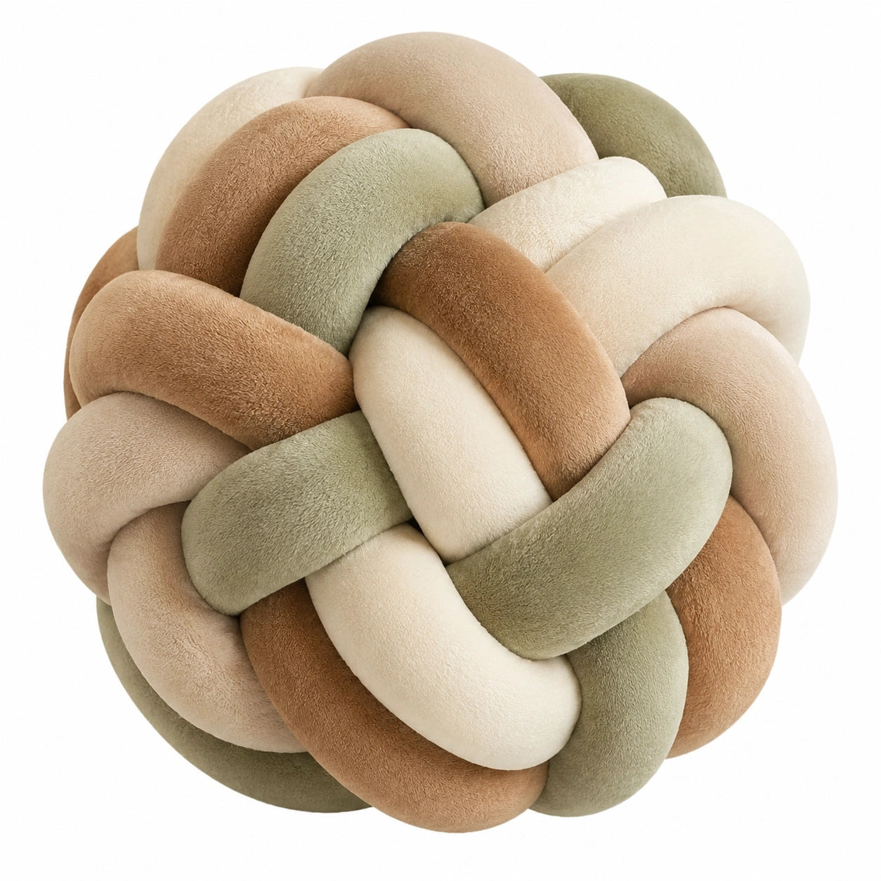 Cuscino decorativo annodato 30 cm in tessuto effetto peluche beige/verde/sabbia