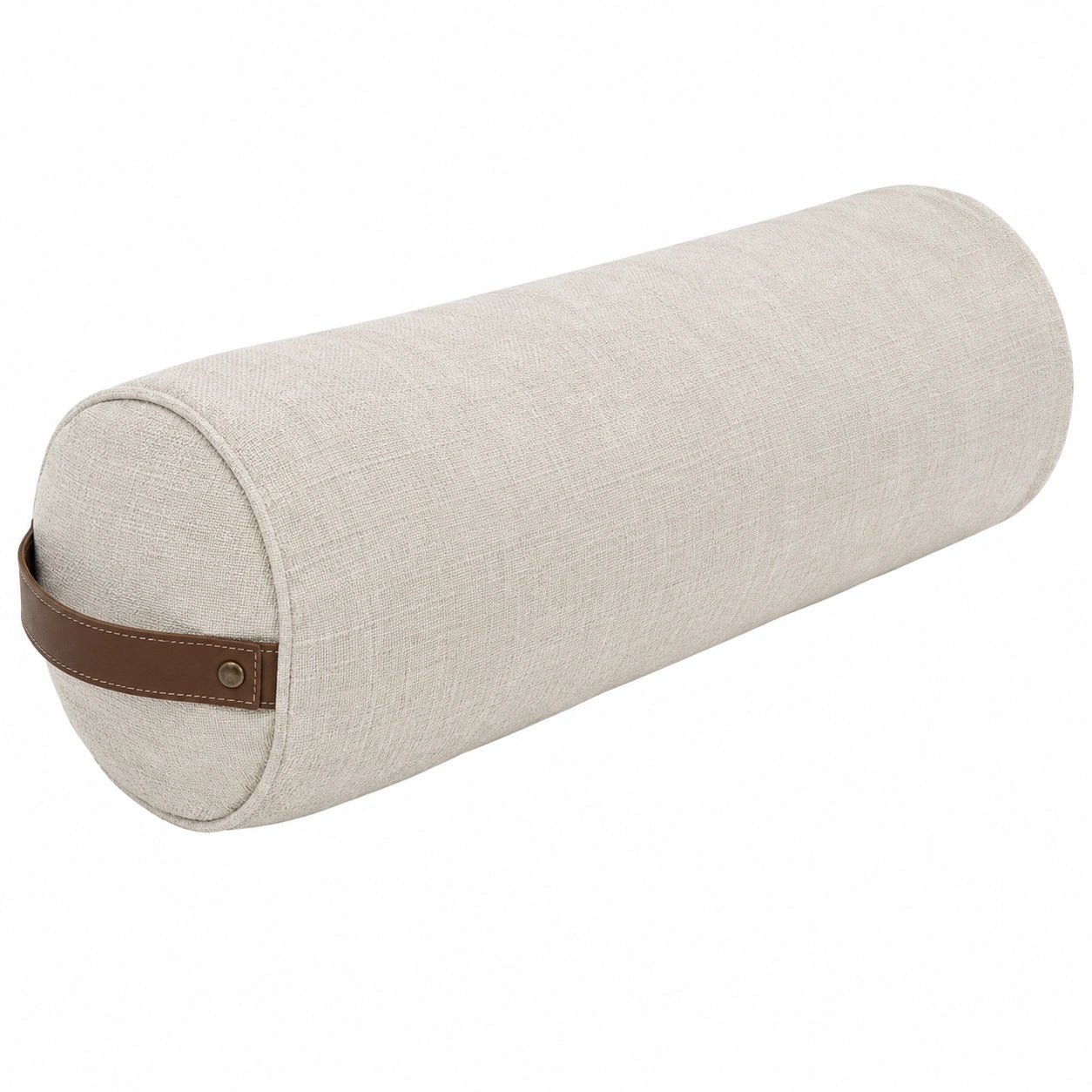 Cuscino a rullo 20 cm x 50 cm in tessuto beige con maniglia marrone stile moderno