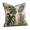 Cuscino decorativo quadrato 45 x 45 cm in tessuto verde e avorio con foglie stile botanico