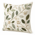 Cuscino decorativo quadrato 45 cm in tessuto avorio e verde con ricamo floreale