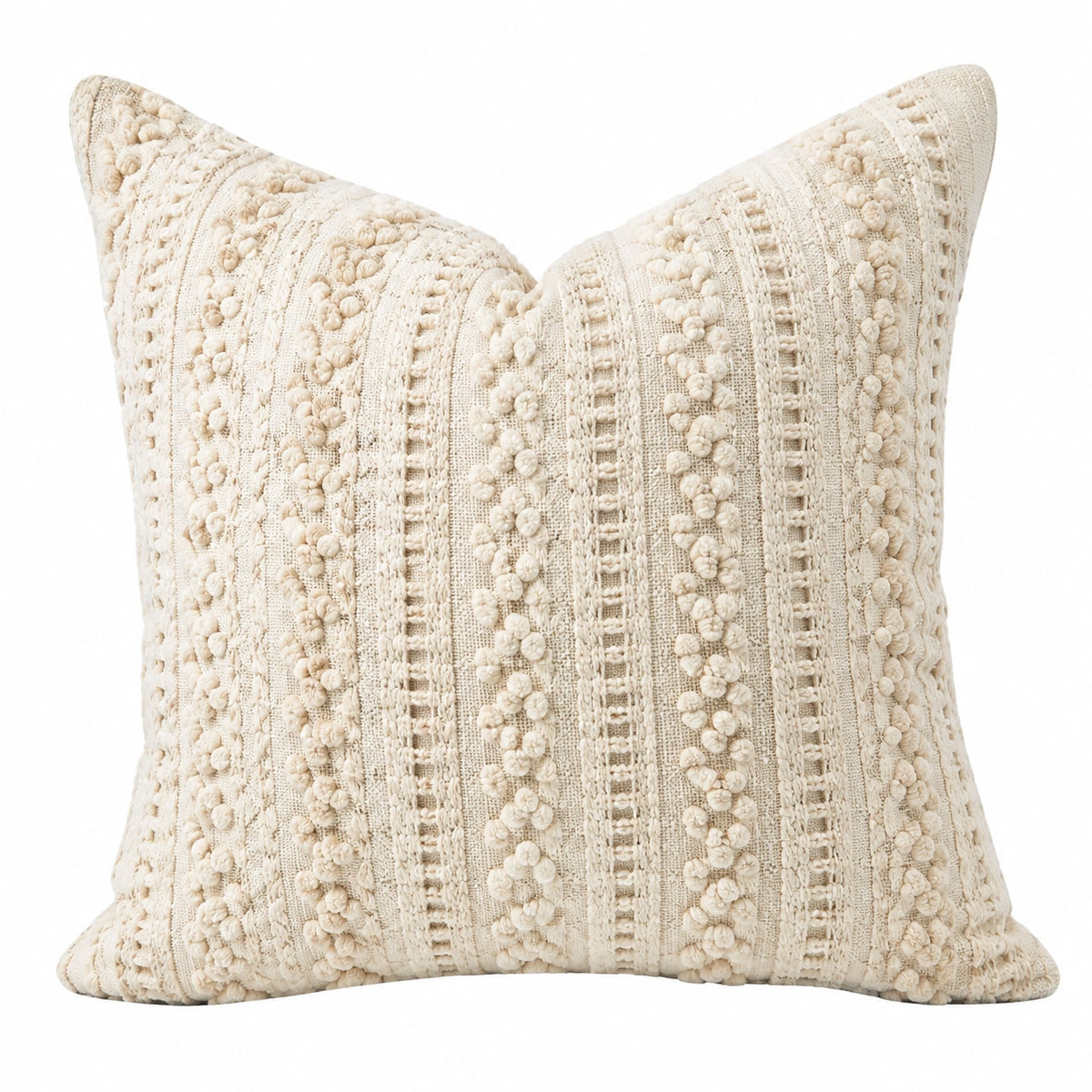 Cuscino decorativo quadrato 45 x 45 cm in tessuto beige con trama in rilievo stile boho