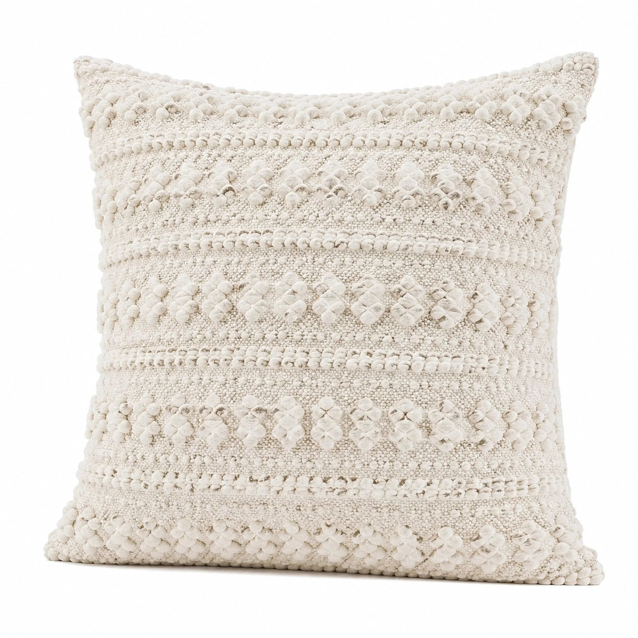 Cuscino decorativo quadrato 45 x 45 cm in tessuto avorio con texture boho