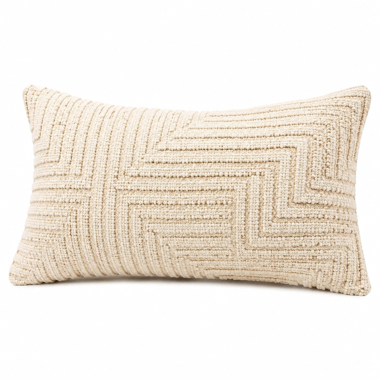 Cuscino decorativo rettangolare 50 x 30 cm in tessuto color crema con rilievo geometrico