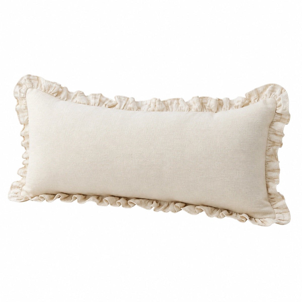 Cuscino decorativo rettangolare 50 x 30 cm in tessuto beige con volant stile romantico