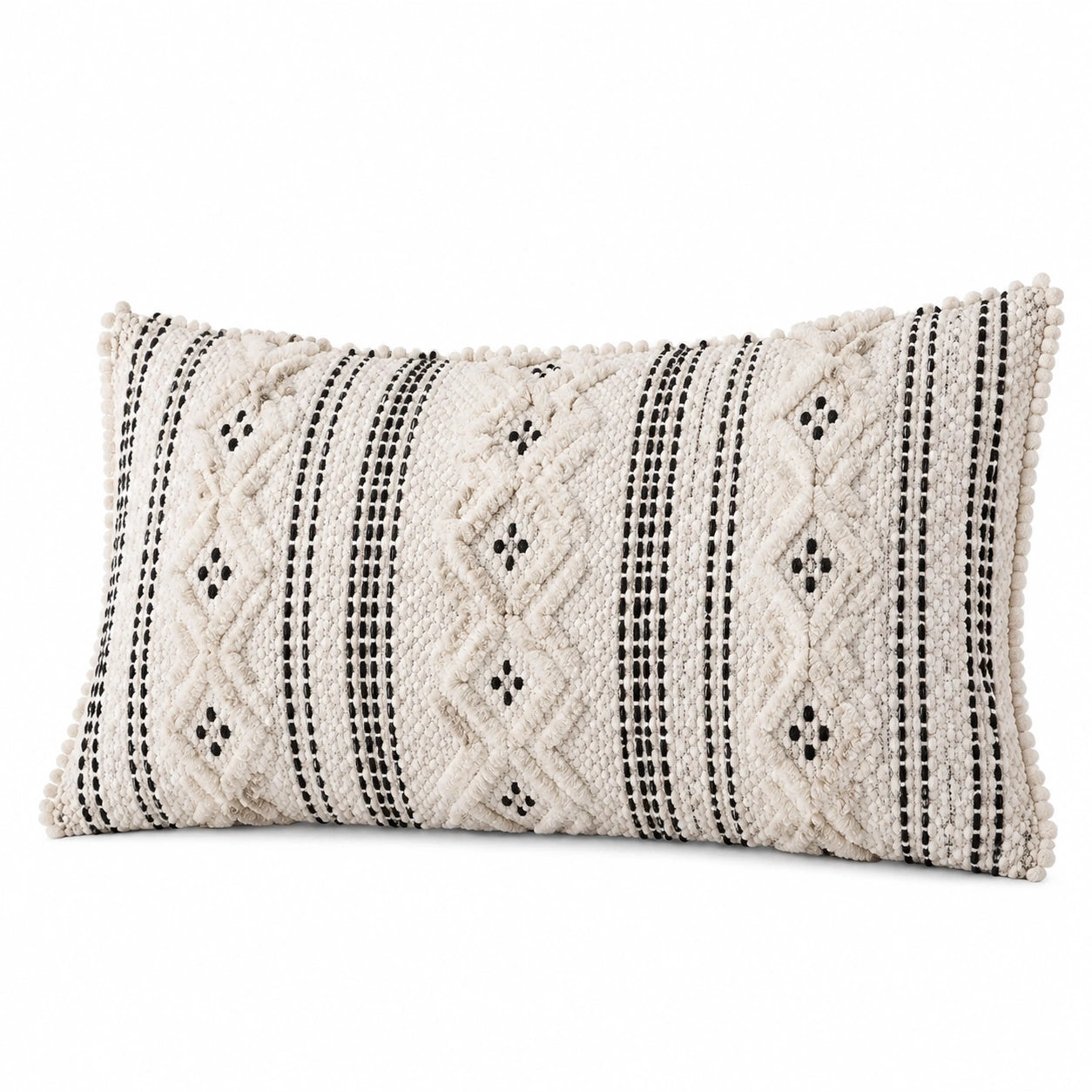 Cuscino decorativo 50 x 30 cm in cotone avorio e nero stile boho