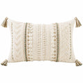 Cuscino decorativo rettangolare 50 x 30 cm in tessuto crema verde salvia stile boho con nappe