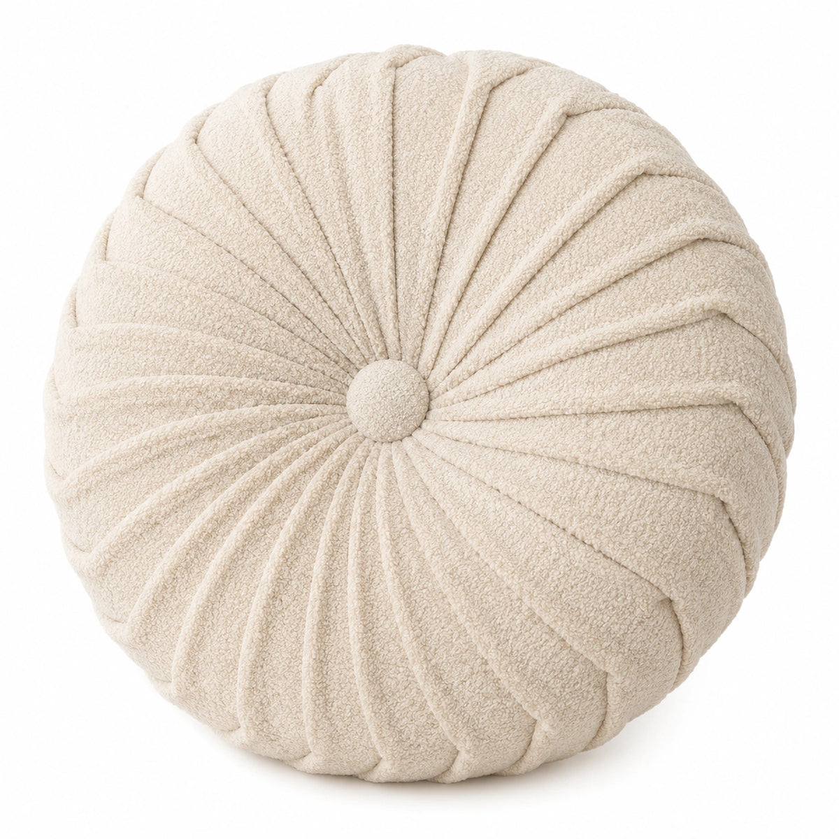 Cuscino decorativo rotondo 45 cm in tessuto bouclé beige - motivo plissettato
