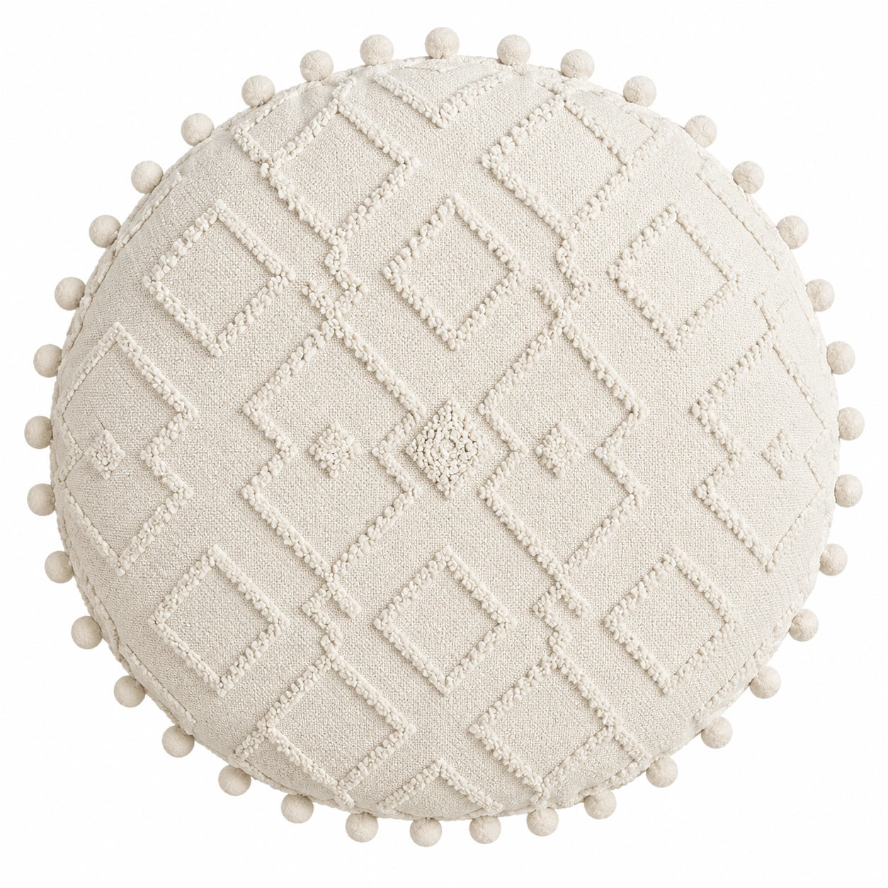 Cuscino rotondo 45 cm in tessuto avorio decorativo stile boho