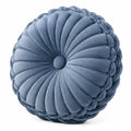 Cuscino decorativo rotondo 45 cm in tessuto blu effetto velluto stile plissettato