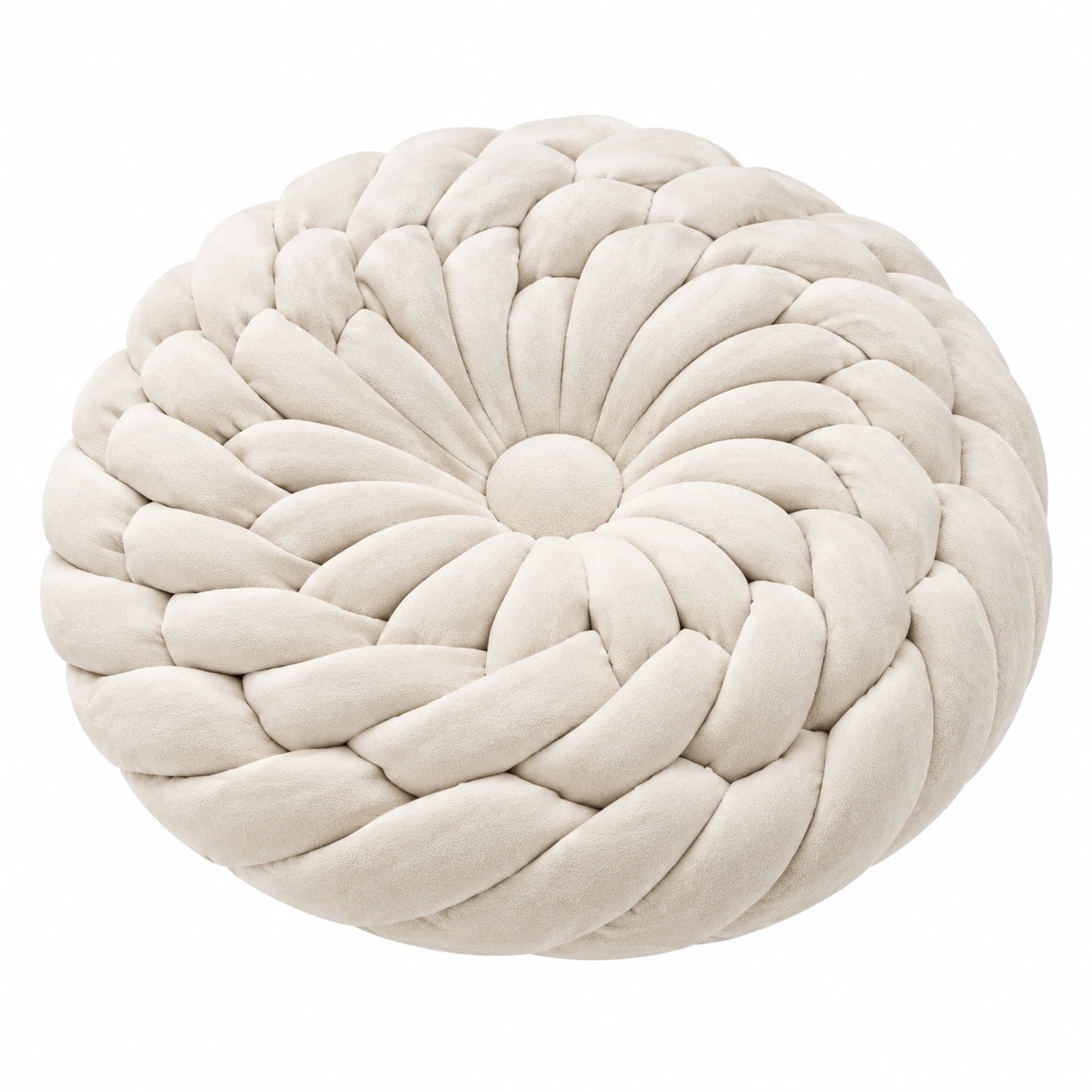 Cuscino rotondo 40 cm in tessuto effetto velluto avorio intrecciato decorativo